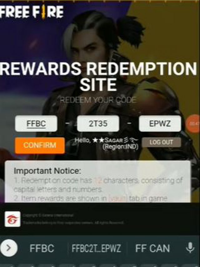 Free Fire redeem Codes for India Server (100% working)