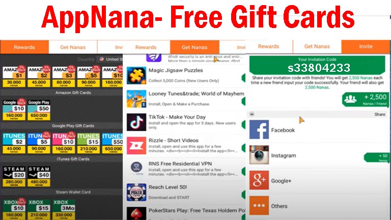 Appnana free gift cards App, Amazon gift card, free Robux gift card, free google gift card, gift codes 