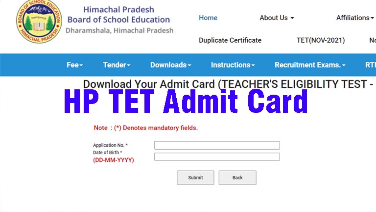 HP TET Admit card download at hpbose.org, Himachal Pradesh Teach eligibility Test November 2022 Hall ticket, exam date
