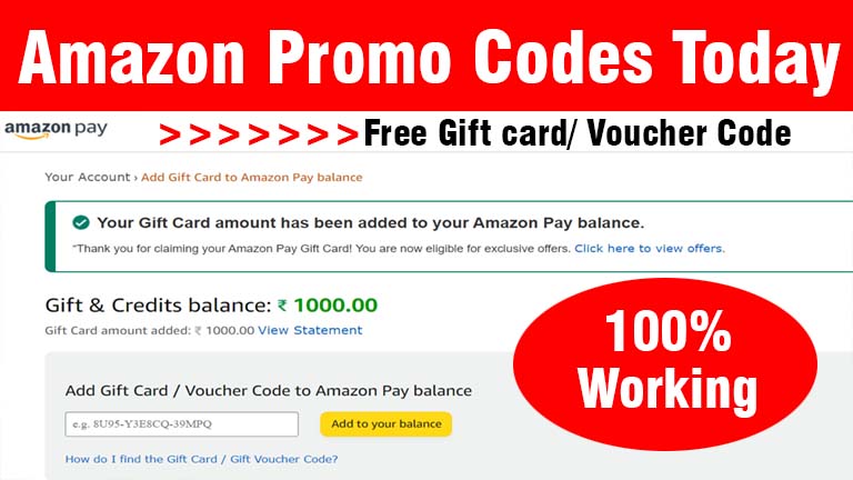 Amazon Promo Code Today Free Gift card, Amazon Pay balance redeem code, Amazon gift card codes list, Free voucher code, Amazon redeem code 2021-2022