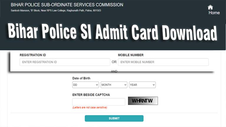Bihar Police SI Admit Card download, BPSSC SI Exam date 