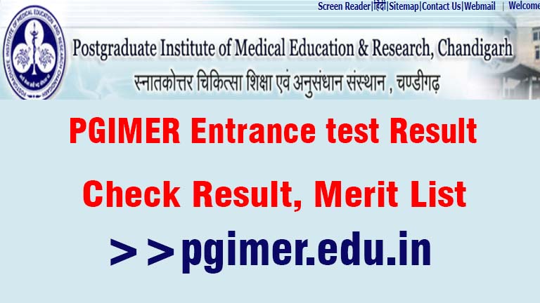 PGIMER Result, PGIMER Entrance test merit list download, Rank list 